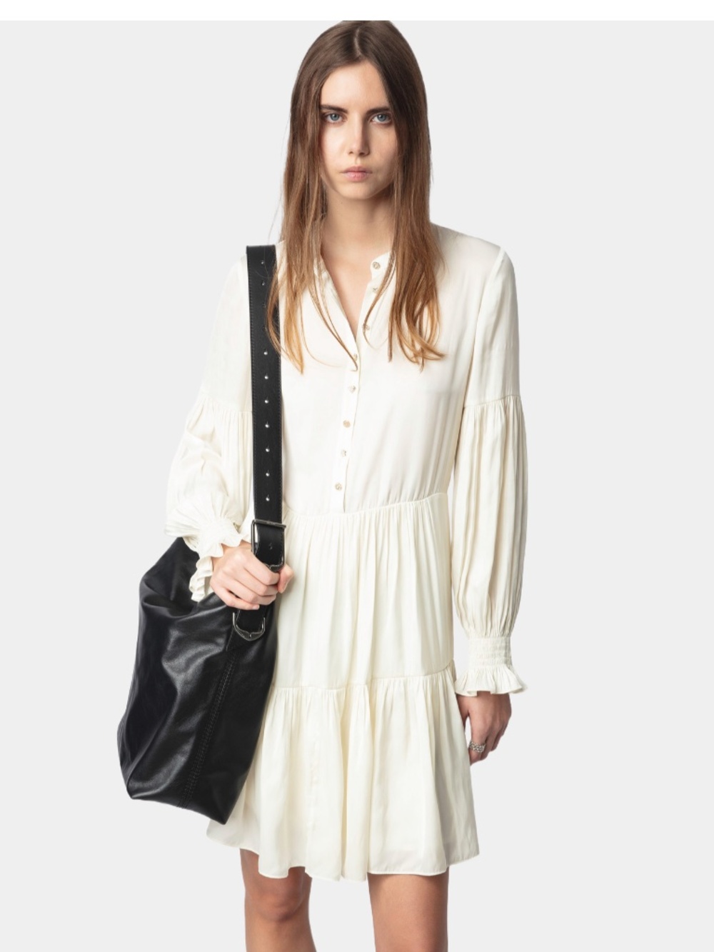 Zadig & Voltaire Randy Satin Mini Dress Flake Ivory XS NWT $478